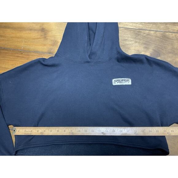 Savage X Fenty Rihanna Essential Racer Oversized Cropped Hoodie Black Large - Picture 9 of 14